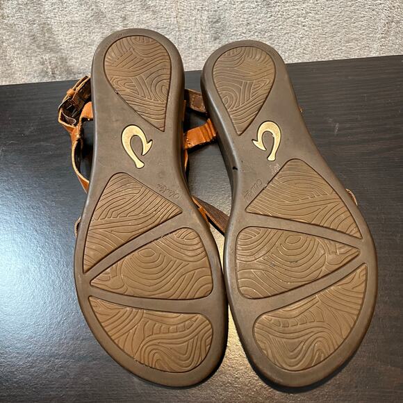 Olukai Upena Leather Strappy Sandals in Mustard & Bubbly Gold Size 10 - Picture 4 of 8